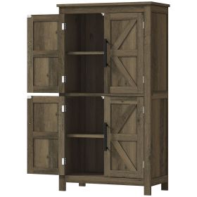 Farmhouse Bathroom Freestanding Cabinet, Bathroom Cabinet with 4 Doors, 23.6" x 11.8" x 43.3", Brown