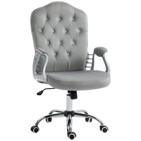 Velvet Button Tufted Swivel Wheels Adjustable Height Tilt Light Gray Office Chair