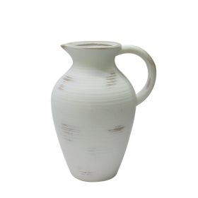 Hand Brushed Washed Ceramic Pitcher Vase, 12", White