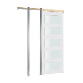 VEVOR Sliding Pocket Door, 36" x 80", 5-Lite Frosted Glass Single Sliding Door with Hardware Kit