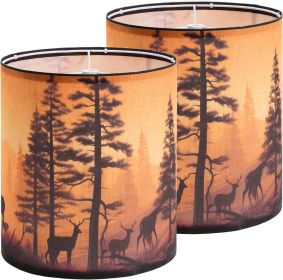 Deer Linen Tall Drum Lampshade set of 2, 9.8" Top x 9.8" Bottom x 11.8" High Lamp Shade,