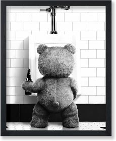 Poster Master Funny Teddy Bear Print - Humorous Gift for Men, Women, and Movie Fans - Black & White Wall Art for Bathroom, Restroom, Nursery
