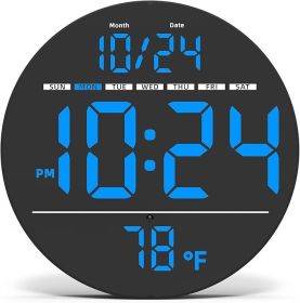 Digital Wall Clock with Large LED Display, Date, Temperature, Auto-Brightness | Small Clock | Modern Electric Wall Clock for Bedroom, Classroom