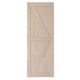 30 in. x 84 in. Unfinished Sliding Barn Door with 5.5FT Barn Door Hardware Kit & Handle ; K Frame; Solid Spruce Wood; Requires Simple DIY Assembl