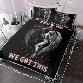 3PCS Soft And Comfortable Death And Angel Print Duvet Cover Set For Bedroom And Guest Room - Includes 1 Duvet Cover And 2 Pillowcases All Season (Option: Twin-Black)