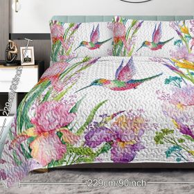 Colorful Bird Flower Design Quilt Set 3 Pieces Queen King Size Soft Warm Bedding Set Include 1 Quilt And 2 Pillowcases For Home Bedroom Decor (Option: Queen-pink)