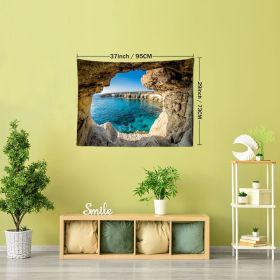 1pc Mountain Cave Seaside Landscape Tapestry Natural Scenery Bohemian Decoration; Free Installation Package Home Decor Living Room Bedroom Decora (Color: Cave Seaside Scenery, size: (37x29inch))