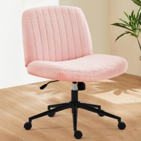 Office chair, backrest, armless office chair, adjustable swivel for comfortable home office, pink, Teddy wool fabric (Color: Pink + Stainless Steel)