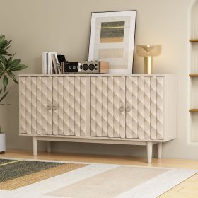 Modern 4-door Sideboard with Convex Pattern Doors and 2 Silver Handle for Living Room,Dining Room,Kitchen (Color: Almond, Material: MDF)