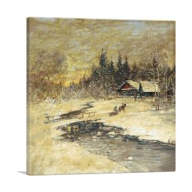 A Sleigh By a Bridge At Sunset (Type: Standard Framed Canvas Print, size: 16" x 16" / 42cm x 42cm (approx))